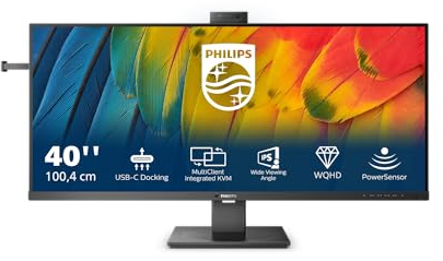 Philips 40B1U5601H - 40 inch WQHD Monitor, IPS, 120Hz, 4ms, WebCam, RJ-45 to USB-C, HDR, KVM, MultiView, Power sensor (3440 x 1440 @ 120Hz, HDMI 2.0 / DP 1.4 / USB-C PD 100w)