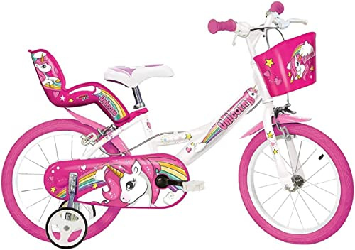 Tecnobike Shop Bici per Bambina Bicicletta Dino Bikes Unicorn Taglia 10 - 12 - 14 - 16 - 20 Caschetto Casco Unicorn Opzionale (Cerchio 14 Pollici)
