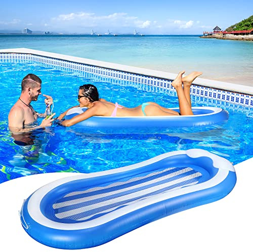 Homgaty Lilo Pool Inflatables for Adults, Inflatable Pool Floats Chair Mesh Lilo Water Hammock Pool Lounger, Thicken PVC Swimming Pool Inflatables for Adults Kids Summer Beach Party Pool Toys, blue