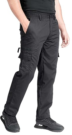 LABEL APPAREL - Pantaloni cargo da uomo M-6XL, pantaloni da lavoro leggeri elasticizzati con tasche da combattimento, Nero , 4XL
