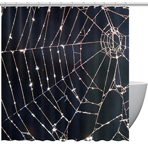 WOSHJIUK Duschvorhang Badezimmer Dusche und Badewanne,Bild Spinnennetz,Duschvorhang-Set mit Haken