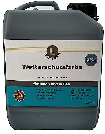 Leintrade Pintura impermeable para madera, color exterior RAL 7016, gris antracita, 2,5 kg - 10 kg (2,5 kg/ 20 m²)