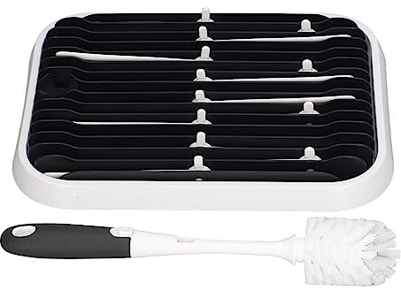Babyflaschen-Wäscheständer, tragbarer Flaschentrocknerhalter, faltbar, platzsparender Wäscheständer mit Reinigungsbürste für Brustwarzen, Tassen, Pumpenteile und Zubehör (Schwarz-Weiss)
