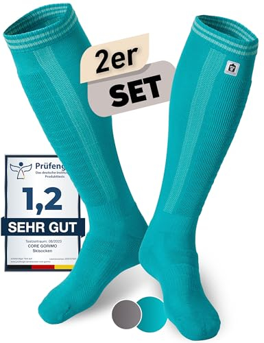 CORE GORIMO – 2 Paar – Skisocken aus Merino – angenehm warm und super weich – Optimale Unterstützung beim Skifahren für Damen und Herren (43-46, Retroblau)