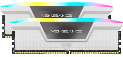 CORSAIR Vengeance RGB DDR5 RAM 64GB (2x32GB) hasta 6000MHz CL30 Intel XMP 3.0 Memoria de Ordenador de Sobremesa – Blanco (CMH64GX5M2B6000C30W)