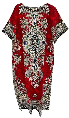 Langes Kaftan-Kleid für Damen, Baumwolle, Sommer, afrikanisches Dashiki, Strandtuch, Einheitsgröße, rot, Einheitsgröße