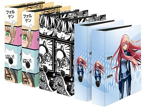 Original Falken 6-pack motivmapp Manga sorterad. Tillverkat i Tyskland. 8 cm bred DIN A4 vegansk ringmapp mapp brevmapp kontorsmapp plastmapp spårmapp