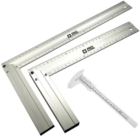 Anschlagwinkel Set 300mm, 400mm Zimmermannswinkel Aluminium Tischlerwinkel 30cm, 40cm Winkel-messer Schreinerwinkel. Inklusive 150mm Messschieber!