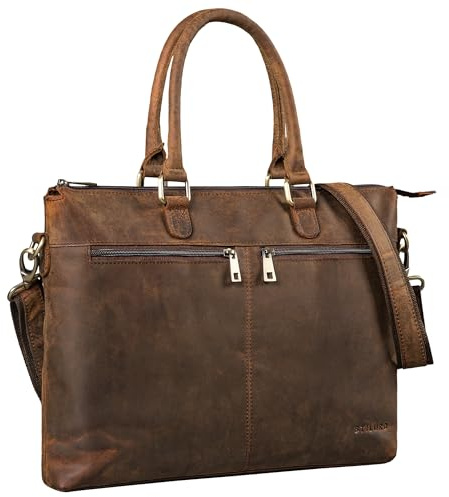 STILORD Bailey Business Laptoptasche Leder 15 Zoll Groß für Arbeit Büro Meeting Vintage Notebooktasche Umhängetasche Trolley Aufsteckbar Farbe:Colorado - braun