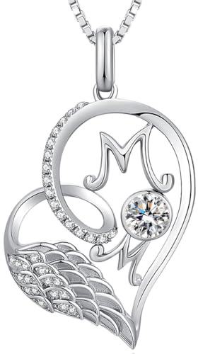 jiamiaoi 18K Weißgold platted Herz Kette Damen Kette mit Herzanhänger Geburtsstein Herz Halskette Silberkette für Liebhaber/Mutter