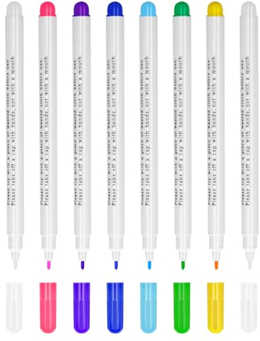 Scettar 8 Stück Trickmarker, 7 Farben Löschbaren Wasserlöslicher Stift, Verschwinden Wasserlösliche Stoff, Stoff Markierstifte Wasserlöslich Für Kreuzstich, Nähen, Sticken Und Lederarbeiten