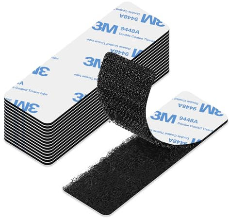12PCS Self Adhesive Strips, Double Sided Tape and Heavy Duty Sticky Pads, Black Sticky Pads for Fabric, Hook and Loop Tape for Hanging or Organizing Items