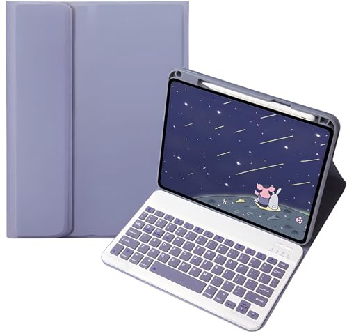Funda con Teclado para iPad 9.ª 10.2 Pulgadas 8.ª 7.ª generación y Pro 10.5 Air 3.ª 2019/2017, Español ñ, Teclado Bluetooth inalámbrico Desmontable y portalápices,Purple1