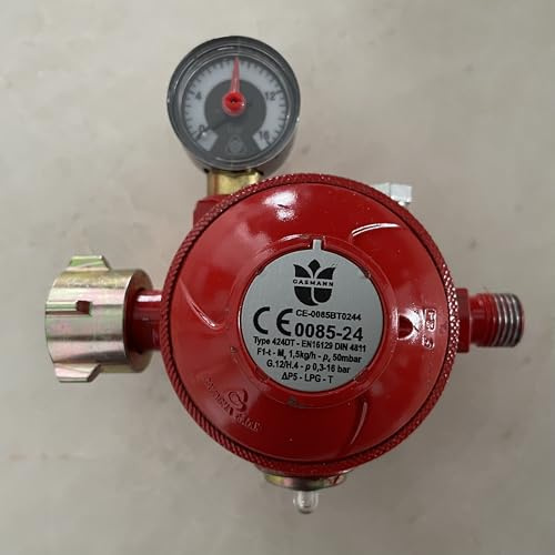 Gasmann 2-stufiger Niederdruckregler, 50 mbar, für Innenräume, Aussenräume, Mobilheime und Gewerbe, Gasdruckregler für Gasflaschen, 1,5kg/h, Ausgangsgewinde 1/4 L, Manometer und Sicherheitsventil