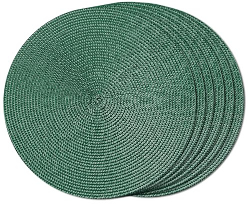 FunWheat Juego de 6 manteles Individuales Redondos Trenzados para mesas de Comedor, Tejidos, Lavables, Antideslizantes, tamaño pequeño, 33 cm (S Verde, 6 Piezas)