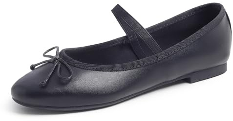 Feversole Women's Soft Elastic Round Toe Ballet Flat,Bailarina Punta Redonda para Mujer Mary Jane de Piel Vegana Negra con Forro de Lona 40 EU