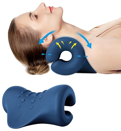 BLABOK Oreiller Ergonomique à Mémoire de Forme avec Traction Cervicale - Soulage Douleurs Cervicales, Migraines et Épaules Inégales - Confort Optimal et Alignement du Cou (Bleu foncé)