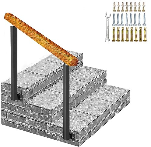 AEGCAOJH Schmiedeeiserner Handlauf, Innen- und Außentreppengeländer passend für 2–3 Stufen, Übergangshandlauf für Seitenwände von Gartenverandastufen, verstellbare Holzhandläufe mit Montage