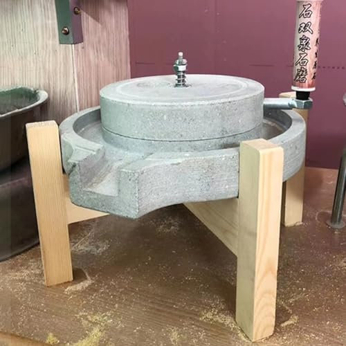 Hand Grain Mill Stone,Handmade Natural Stone Grain Mill Grinder, Small Wheat Rice Sesame Pulverizer for Household, Wet Soybean Milk Grinder Mills Coffee Bean Machine Ornament with Wooden Sta
