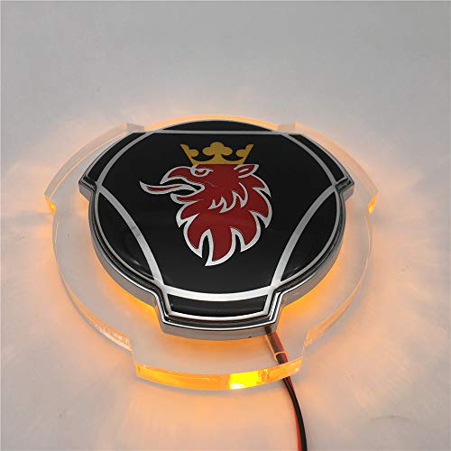 1 Set Schwarz-Rotes Greifen-Emblem für Scania Auto LKW Frontgrill Motorhaube Abzeichen Emblem mit 24V LED-Beleuchtung Beleuchtetes Zubehör Lichtband (Gelbe Beleuchtung)