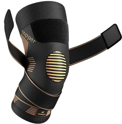 NEENCA Copper Knee Brace with Straps for Women/Men, Knee Compression Sleeve for Knee Pain, Arthritis, ACL, Meniscus Tear, Joint Pain Relief. Knee Support for Running, Workout, Weightlifting - Single
