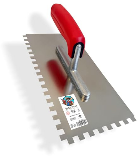 WERKFIT Professional Toothed Trowel Made of Stainless Steel 10 mm - Smoothing Trowel Serrated Rustproof - Toothed Spatula with Soft Grip - Eaves Made in Austria 280 x 130 mm (10 x 10 mm)