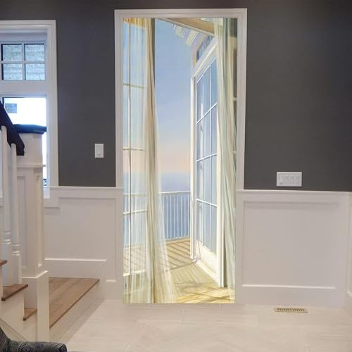 TACOKI Türtapete Selbstklebend Türposter Meerblick Türbekleben Balkon Türbilder, 3D Effekt Fototapete Türfolie Poster Türaufkleber Wandtattoo Tür Dekoration Stickers 100x200 cm v1511
