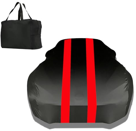 Autoabdeckung Indoor Stretch für 430-475cm PKW Auto Abdeckplane Winter Staubdichte Autogarage Abdeckung Atmungsaktiv Tiefgaragen- und Autoshow-Geeignet (Schwarz + Rot)