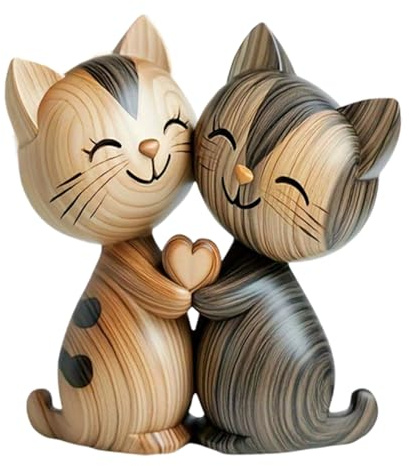 Cumnvulnt Holzskulptur Eines Katzenpaars, 2D-Flache Schreibtischdekoration, Katzen Deko Aus Naturholz, Katze Figur Als Minimalistische Schreibtischdekoration, Für Wohnzimmer, Büro, Geschenk