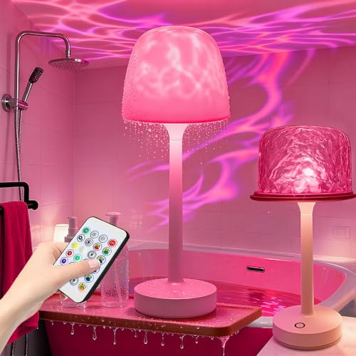 Shower Lamp, Waterproof Bathroom Lamp with 16 Colors Changeable Ocean Wave Projector, Rechargeable Cordless Shower Light with Touch & Remote Control, Dimmable Shower Lights for Inside Shower, Bathtub