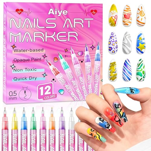 Flintronic 12-Farben 3D Nagellack Stift Set, 2026 Neu Nail Art Nagelkunststift, DIY Nagellackstifte Nageldesign Linie Nagelkunst Graffiti, Nail Art Beauty Schmücken Maniküre Werkzeuge für Weihnachten