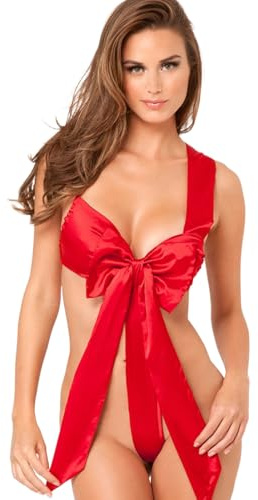 EAVUYIS Weihnachten Satin Kleid Dessous Set mit Kapuze,Damen Christmas Spitze Negligee Nachthemd Reizwäsche,Sexy Babydoll Nachtkleid Reizwäsche Kostüm mit G-String Santa Spitze Negligee