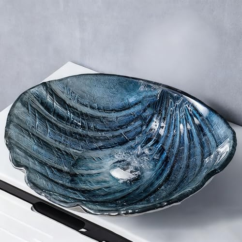 ZYCDP Glaswaschbecken Bad Waschbecken Aufsatzbecken Glas 480 X 420 X 160 mm Ohne Hahnloch Blau