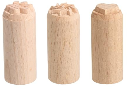 QUARKZMAN 3 Piezas De Sellos De Madera Para Cerámica 0.8 Diámetro 2 Longitud Juego De Sellos De Madera Natural Para Cerámica Patrón De Pata Rueda De Fuego Corazón Para Galletas Pastel
