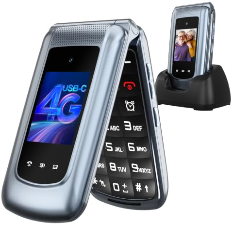 CHAKEYAKE 4G Seniorenhandy Klapphandy ohne Vertrag mit Sprachansage, Großen Tasten & Dual-SIM, Rentner Handy mit Ladestation, 2,4+1,77 Zoll Dual-Farbdisplay, SOS, Kurzwahl, Grau