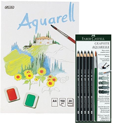 Faber Castell 117897 Set Bleistift Graphit Aquarelle + Pinsel, incl. Aquarellblock