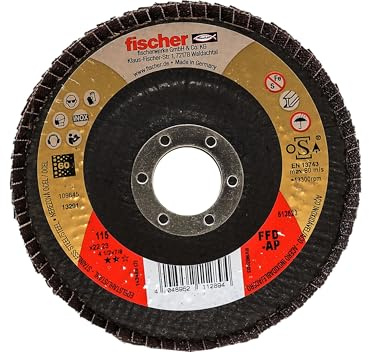 fischer - Disco de pulir FFD-AP 115 k60 inox, disco de pulir para taladro, disco acero inoxidable, disco para acero (Pack de 1 ud.)