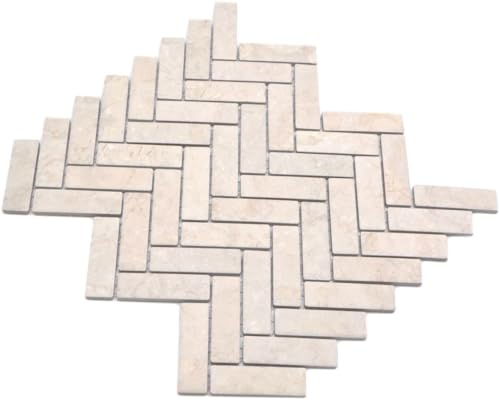 Mosaik Fliese Keramik Fischgrät Steinoptik hellbeige für WAND BAD WC DUSCHE KÜCHE FLIESENSPIEGEL, Mattengröße: 318x271 = 0,09 qm, Steingröße: 21,9x72,8x6,5 mm - 1 Matte