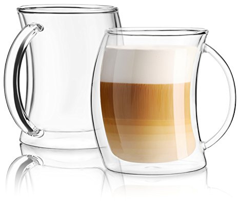 JoyJolt Caleo Collection Double Wall Insulated Glass Coffee Cups (Set Of 2) -13-Ounces