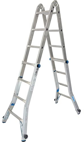 KRAUSE | Gelenk-Teleskopleiter | verwendbar als Steh- oder Anlegeleiter | 4 x 4 Sprossen