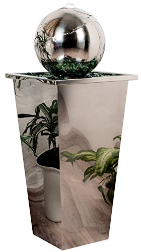 Köhko® Springbrunnen mit LED-Beleuchtung in eckigen Edelstahlbecken hochglanzpoliert 21016 Gartenbrunnen aus Edelstahl