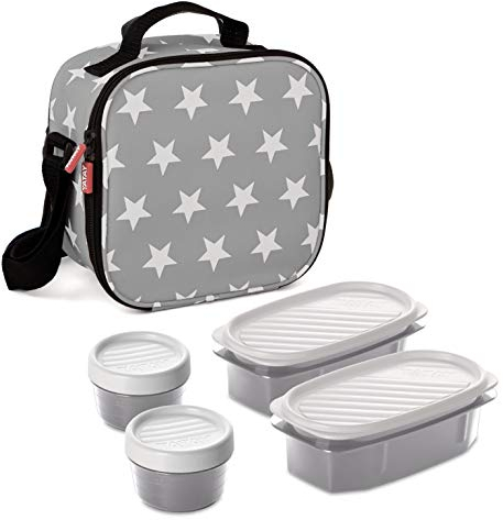 TATAY Sac Isotherme Repas - Urban Food Casual 3L | 4 Boîtes : 2x0,5L + 2x0,2L | Triple Isolation | Corps Semi-Rigide | Poche Intérieure | 22,5x10x22 cm, Étoiles Grises