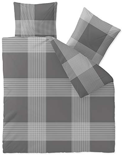 CelinaTex Touchme Parure de lit 3 pièces en Flanelle 200 x 220 cm avec Housse de Couette et taie d'oreiller en Pierre Gris Anthracite