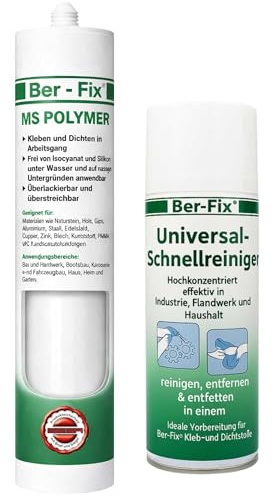 Ber-Fix MS Polymer Weiß Sanitär 290ml + Universalreiniger | MS Polymerkleber Weiß Sanitär Fuge 290ml Reiniger: elastischer Kleb- und
