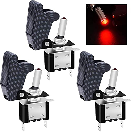 Taiss 3 Pezzi Interruttore a levetta con led Rosso 12V-24V 20A SPST 2 Posizione 3 Pin ON OFF Interruttore a Bilanciere con Copertura Impermeabile per Auto Camion Barca ASW-07DRGYMZ