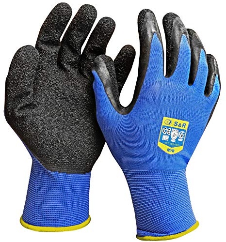 S&R Guanti da Lavoro Uomo Taglia 8 (12 Paia). Guanti Protezione Lavoro in Nylon Resistente e Palmo in Lattice. Guanti di Protezione (M/8) per Lavori Leggeri e e Pesanti.