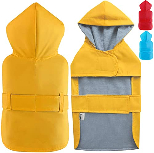 LeerKing Hunderegenmantel mit weichem Futter Regenjacke Wasserdicht Regenmantel Hund für kleine, mittlere und große Hunde Länge 11 bis 71 Gelb XS