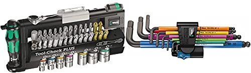 Wera Bit-Sortiment, Tool-Check PLUS, 39-teilig, 05056490001 & 05022210001 950/9 Hex-Plus Multicolour HF 1 Winkelschlüsselsatz, 9 Stück
