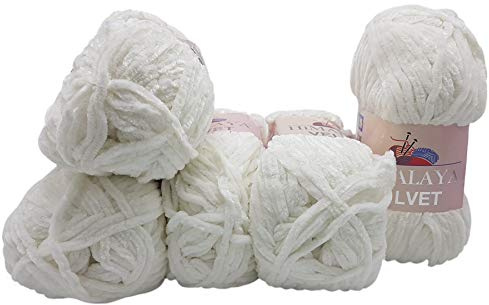 5 x 100 Gramm Himalaya Velvet Micro-Polyester Strickwolle, Babywolle samtig 500 Gramm Wolle (weiß 90063)