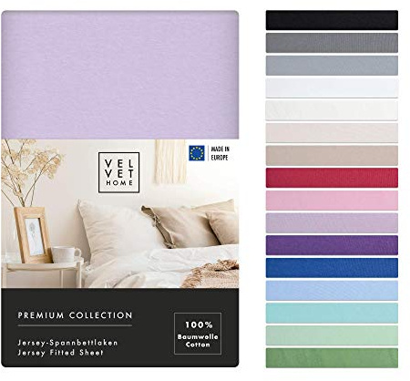 VelvetHome Premium Lenzuolo con Angoli Una Piazza e Mezza 140x200 cm Lenzuola 1 Piazza e Mezza Francese in 100% cotone con elastico di prima qualità Lenzuolo sotto con Angoli 140 x 200 Lilla